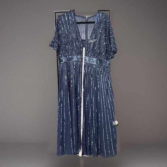 Mac Duggal 14007 Sequined Short-Sleeve Midi Evening Dress Size 18 Midnight - Picture 8 of 10